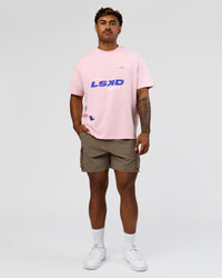 Man wearing League Heavyweight FLXCotton Oversized Tee - Marshmallow-Power Cobalt | Model:Xav | Size:L | Thumbnail Index: 7