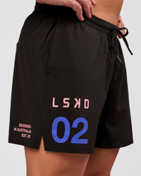Man wearing Pace 5" Lined Running Short - Game Plan Black | Model:Xav | Size:L | Thumbnail Index: 0