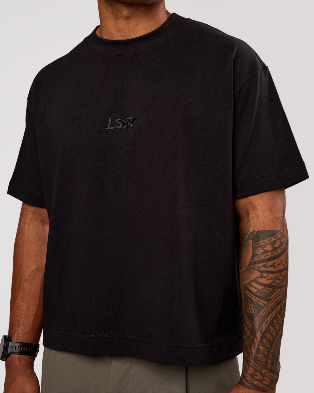 Man wearing Progression Super Heavyweight Boxed Tee - Black-Black | Model:Xav | Size:L - view 4