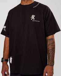 Man wearing Values Manifesto Heavyweight Oversized Tee  - Black-White | Model:Xav | Size:L | Thumbnail Index: 6