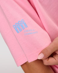Man wearing Values Manifesto Heavyweight Oversized Tee  - Pink Rose-Open Air | Model:Xav | Size:L | Thumbnail Index: 14