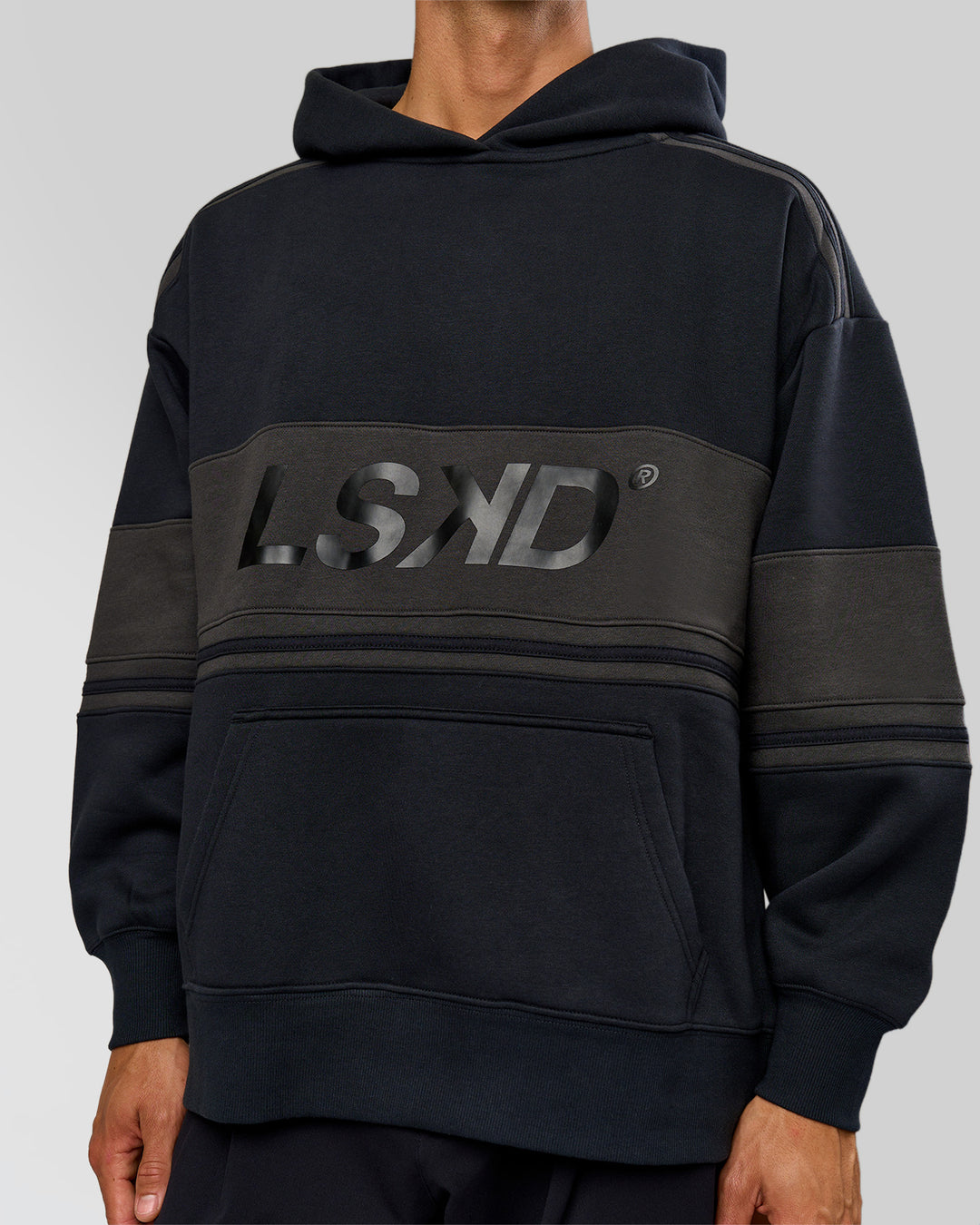 Man wearing A-Team Oversized Hoodie - Caviar-Onyx | Model:Albert | Size:M - view 10
