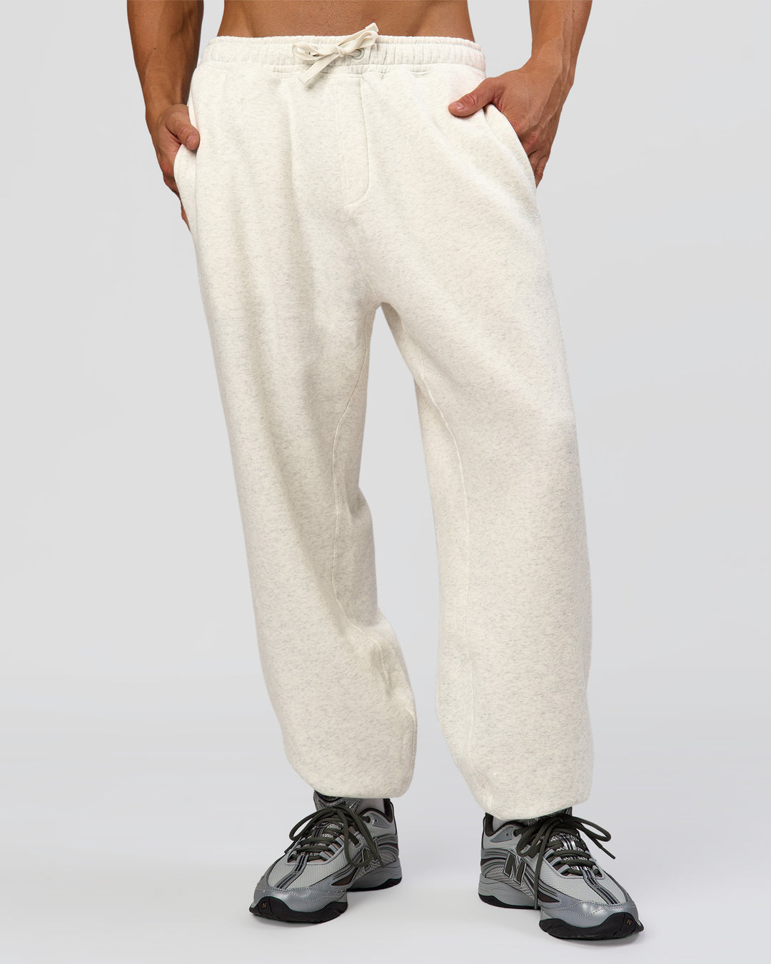 Man wearing Base Baggy Cuffed Track Pant - Silver Marl | Model:Albert | Size:M - view 1