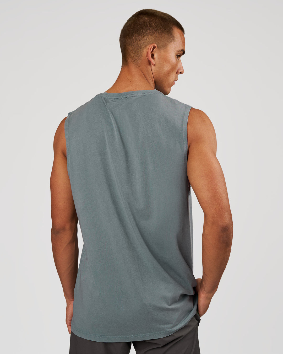 Man wearing Base FLXCotton Tank - Blue Mirage Washed | Model:Albert | Size:M - view 4