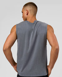 Man wearing Base FLXCotton Tank Regular Fit -8cm - Dark Storm Washed | Model:Albert | Size:M | Thumbnail Index: 2