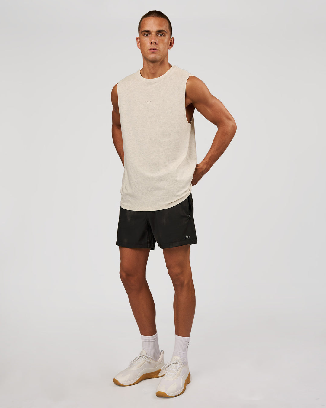 Man wearing Base FLXCotton Tank - Silver Marl | Model:Albert | Size:M - view 5