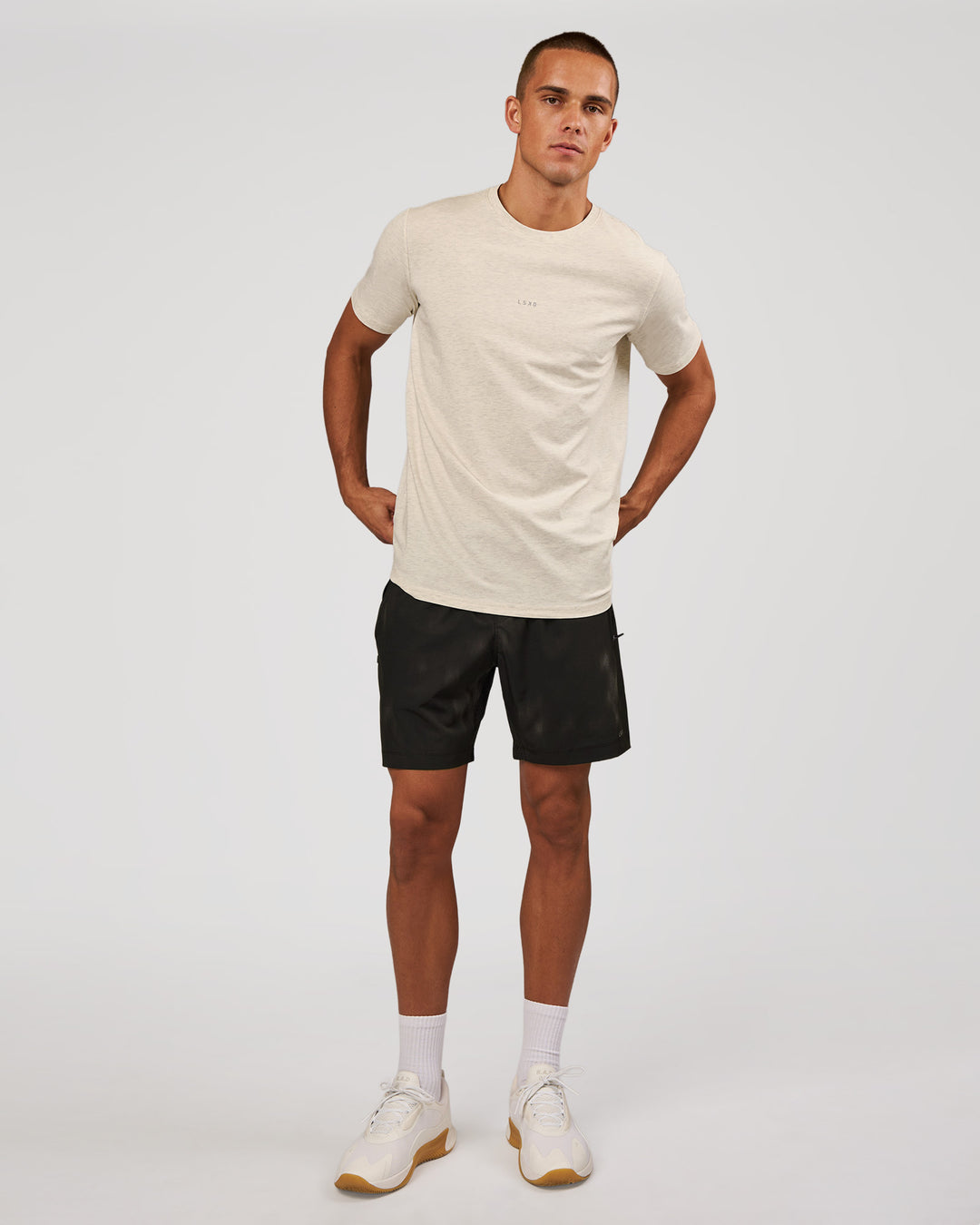 Man wearing Base FLXCotton Tee - Silver Marl | Model:Albert | Size:M - view 5