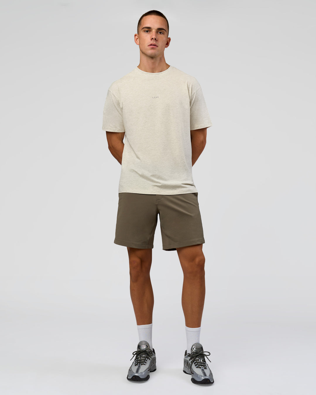 Man wearing Base FLXCotton Tee - Silver Marl | Model:Albert | Size:M - view 9