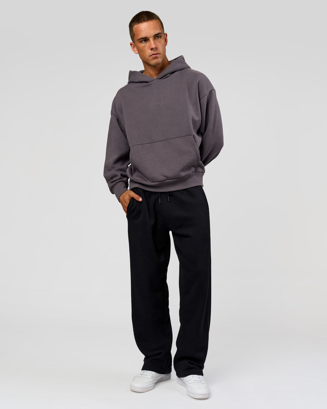 Man wearing Base Oversized Hoodie - Duskstone | Model:Albert | Size:M - view 12