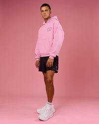 Man wearing BCAM Heavyweight Boxy Hoodie - Pink Rose | Model:Albert | Size:M | Thumbnail Index: 16