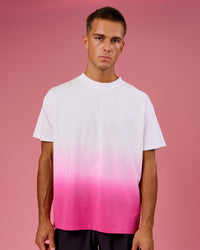 Man wearing BCAM Ombre Heavyweight FLXCotton Oversized Tee  - White-Ultra Pink | Model:Albert | Size:M | Thumbnail Index: 1
