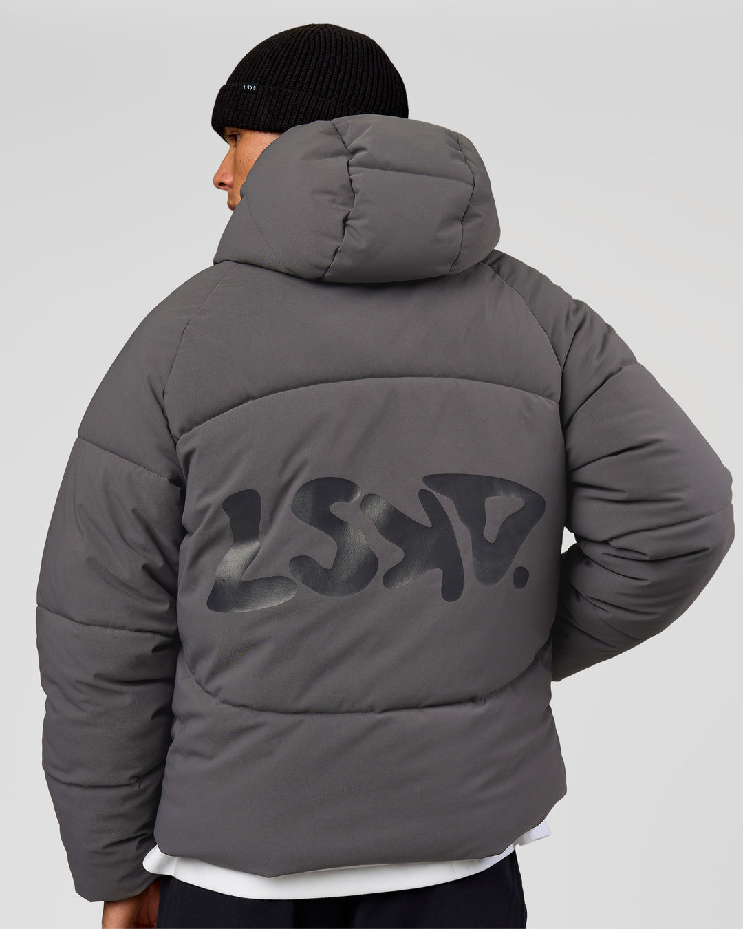 Man wearing Blackout Puffer Jacket - Dark Storm-Black | Model:Albert | Size:M - view 1
