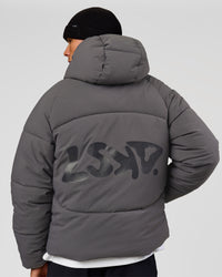 Man wearing Blackout Puffer Jacket - Dark Storm-Black | Model:Albert | Size:M | Thumbnail Index: 0