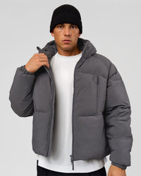 Man wearing Blackout Puffer Jacket - Dark Storm-Black | Model:Albert | Size:M | Thumbnail Index: 2