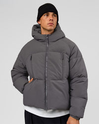 Man wearing Blackout Puffer Jacket - Dark Storm-Black | Model:Albert | Size:M | Thumbnail Index: 1