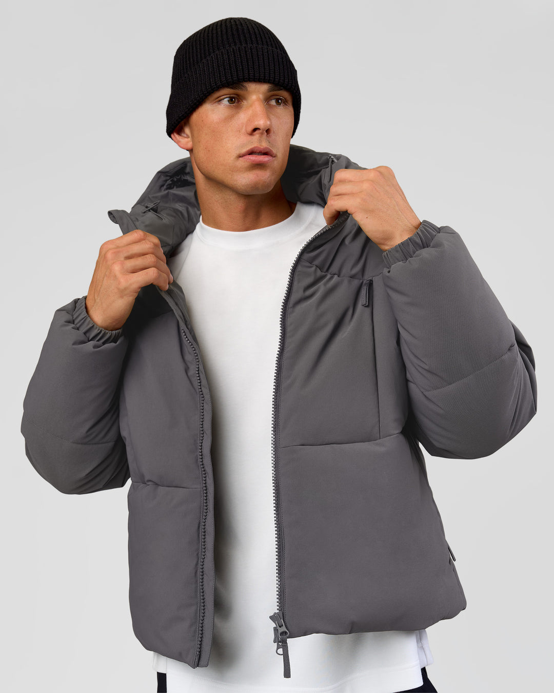 Man wearing Blackout Puffer Jacket - Dark Storm-Black | Model:Albert | Size:M - view 5
