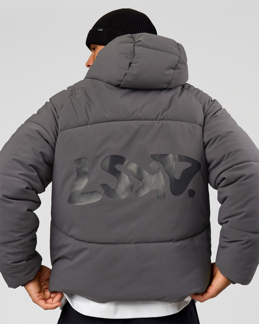 Man wearing Blackout Puffer Jacket - Dark Storm-Black | Model:Albert | Size:M - view 7