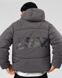 Man wearing Blackout Puffer Jacket - Dark Storm-Black | Model:Albert | Size:M | Thumbnail Index: 6
