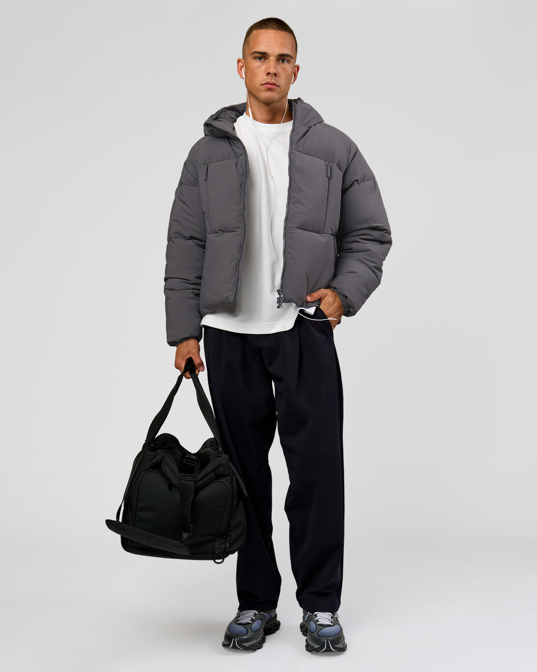 Man wearing Blackout Puffer Jacket - Dark Storm-Black | Model:Albert | Size:M - view 8
