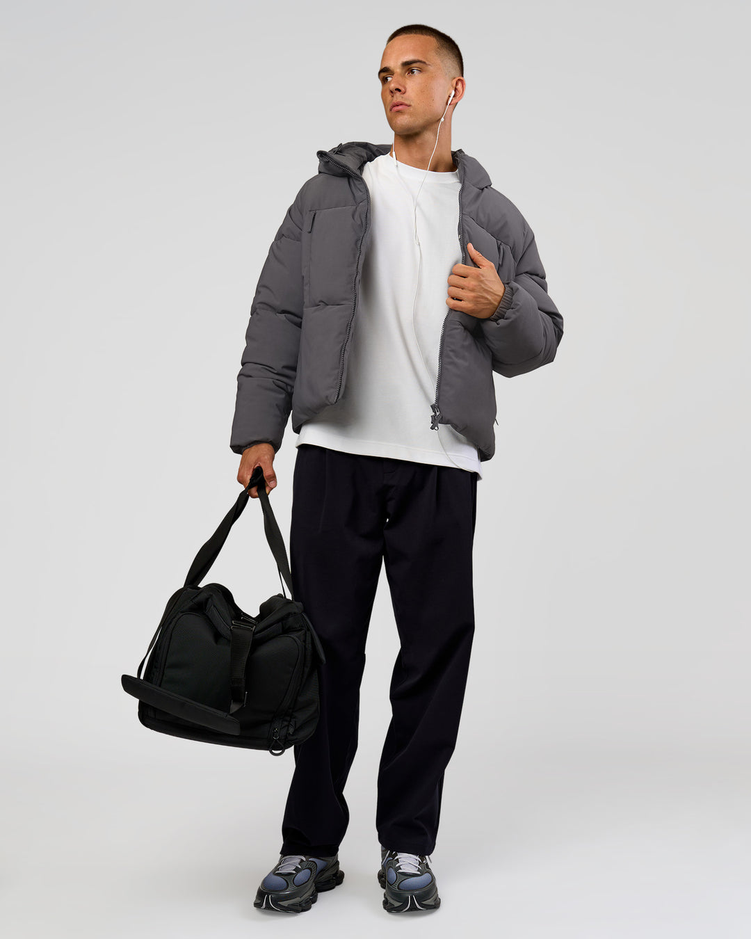 Man wearing Blackout Puffer Jacket - Dark Storm-Black | Model:Albert | Size:M - view 9