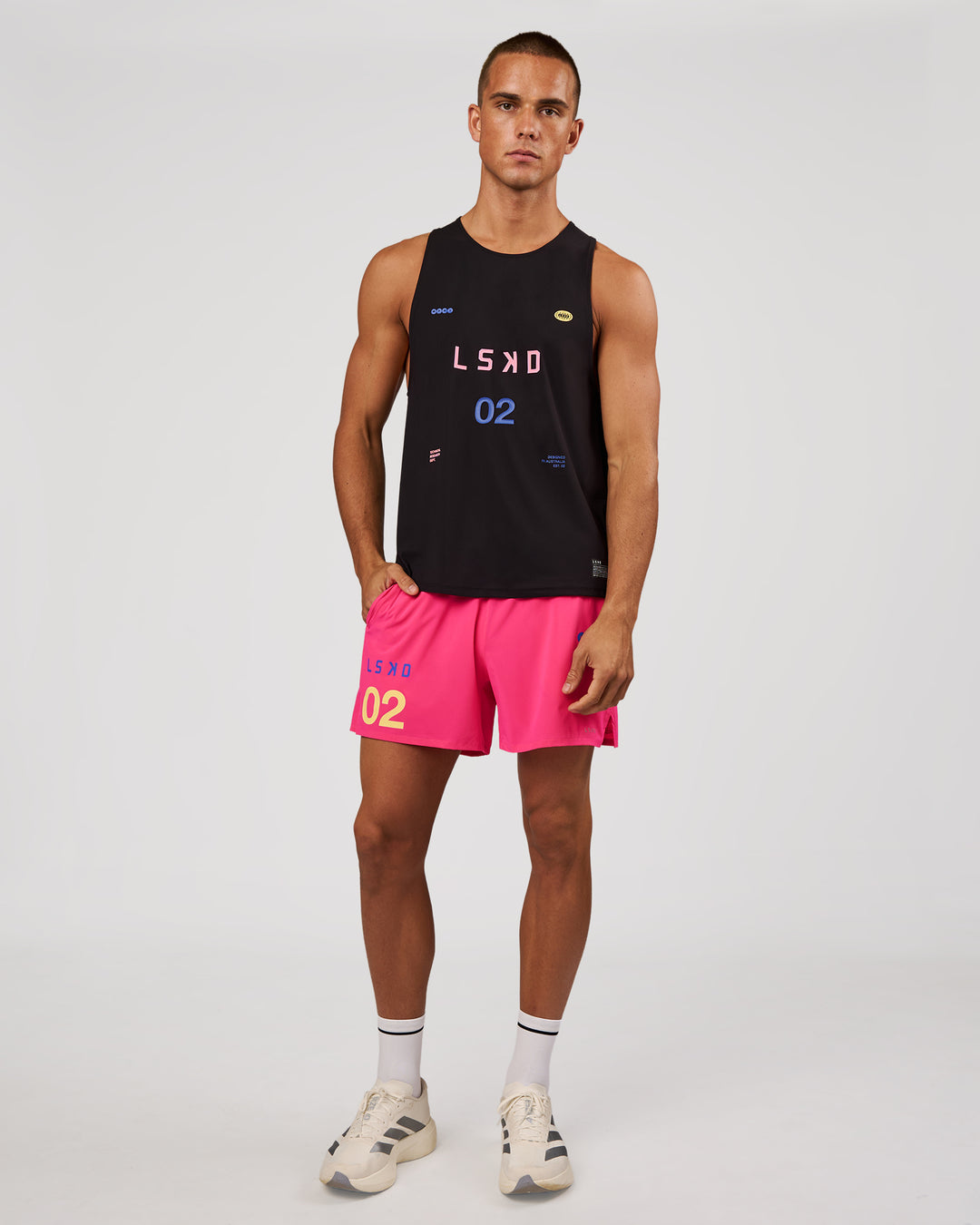 Man wearing Cadence Game Plan Tank - Black | Model:Albert | Size:M - view 3