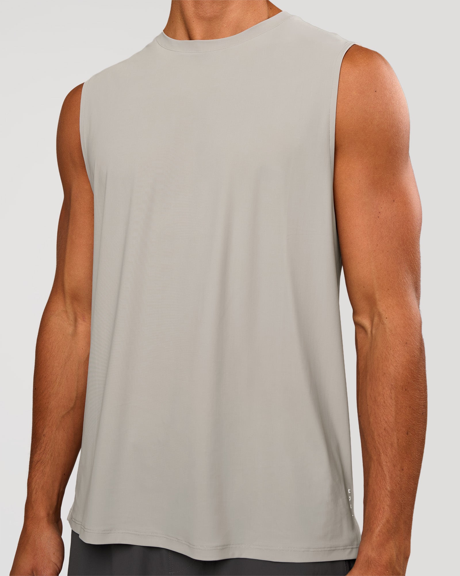Man wearing Cadence MicroMotion Muscle Tank - Alloy | Model:Albert | Size:M