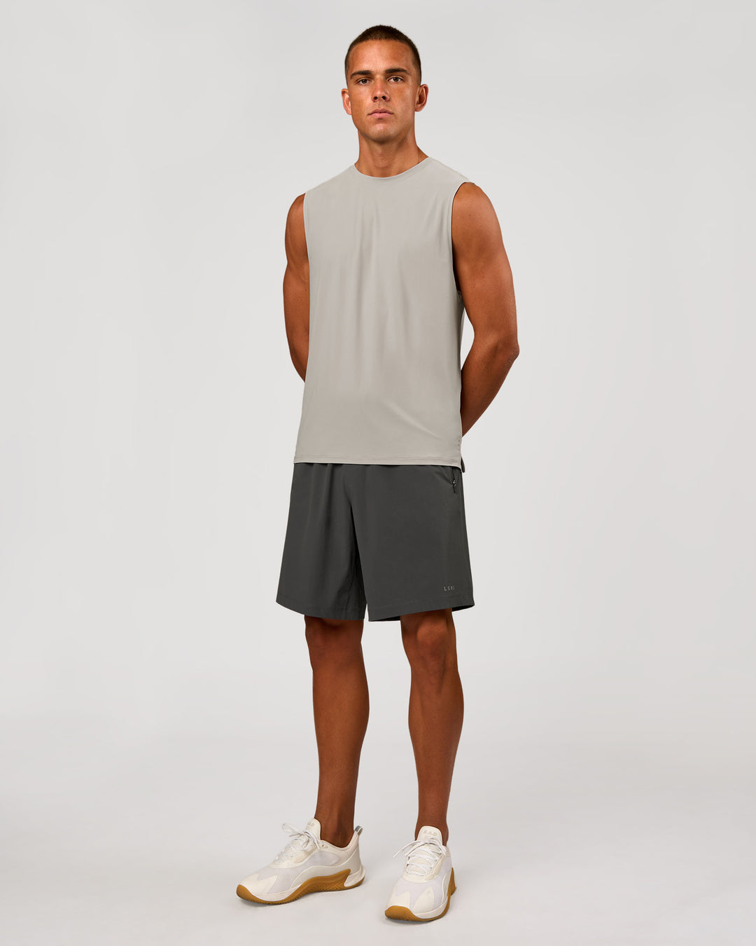Man wearing Cadence MicroMotion Muscle Tank - Alloy | Model:Albert | Size:M - view 5