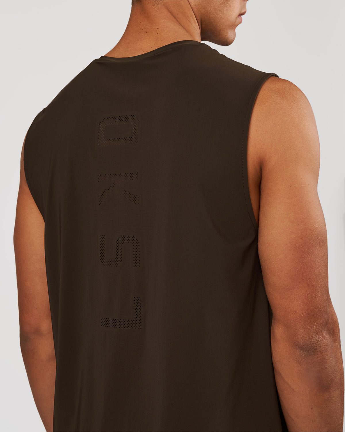 Man wearing Cadence Swift Muscle Tank - Ground Coffee | Model:Albert | Size:M - view 2