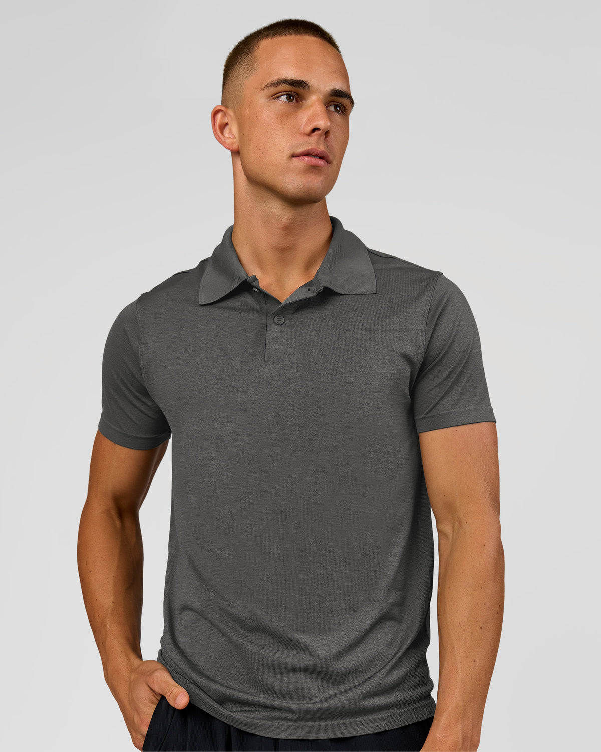 Man wearing Drive Seamless Polo - Dark Storm | Model:Albert | Size:M