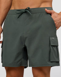Man wearing Functional Cargo 6" Short - Carbon Green | Model:Albert | Size:M | Thumbnail Index: 0