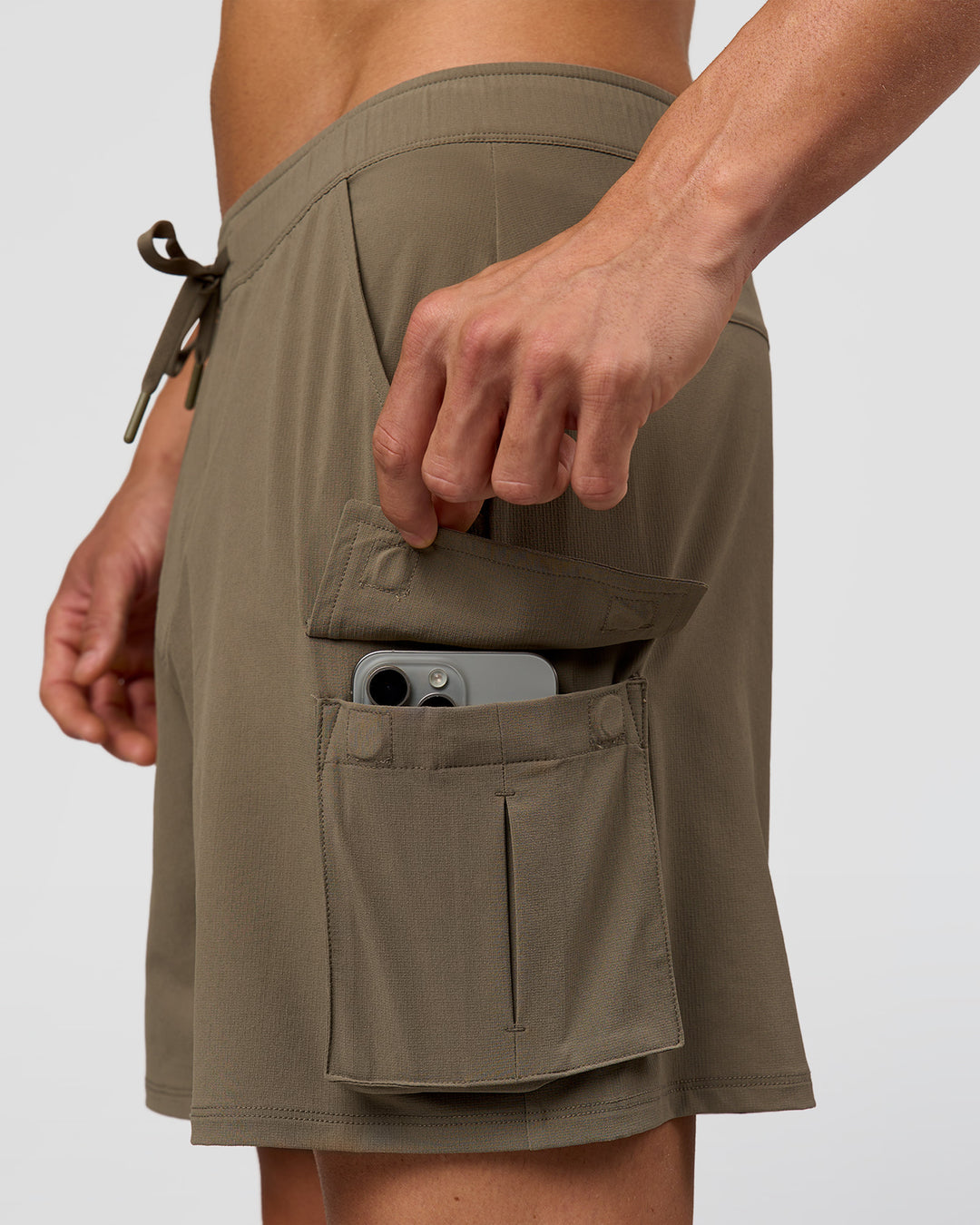 Man wearing Functional Cargo 6" Short - Walnut Grey | Model:Albert | Size:M - view 11