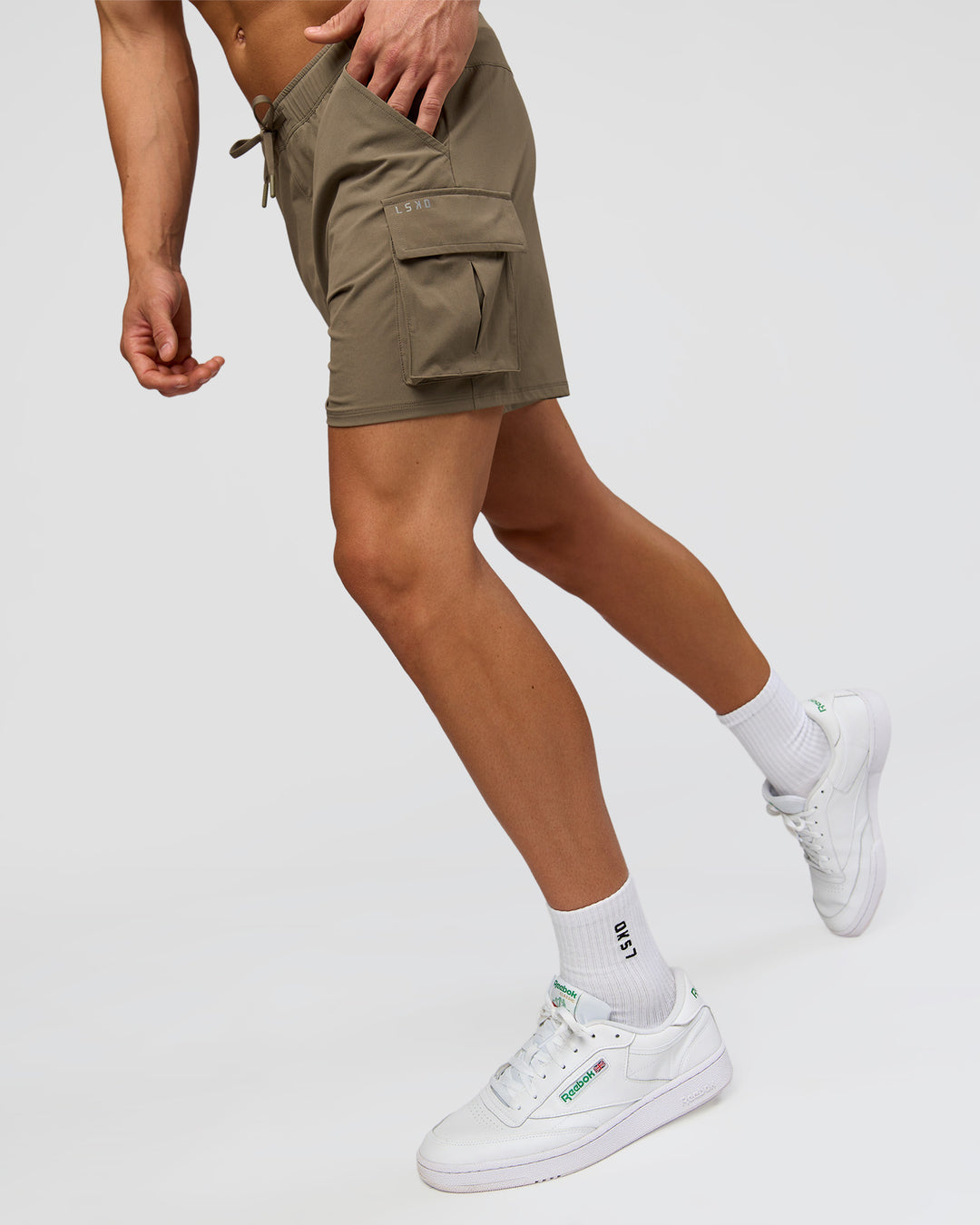 Man wearing Functional Cargo 6" Short - Walnut Grey | Model:Albert | Size:M - view 2