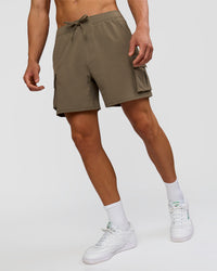 Man wearing Functional Cargo 6" Short - Walnut Grey | Model:Albert | Size:M | Thumbnail Index: 2