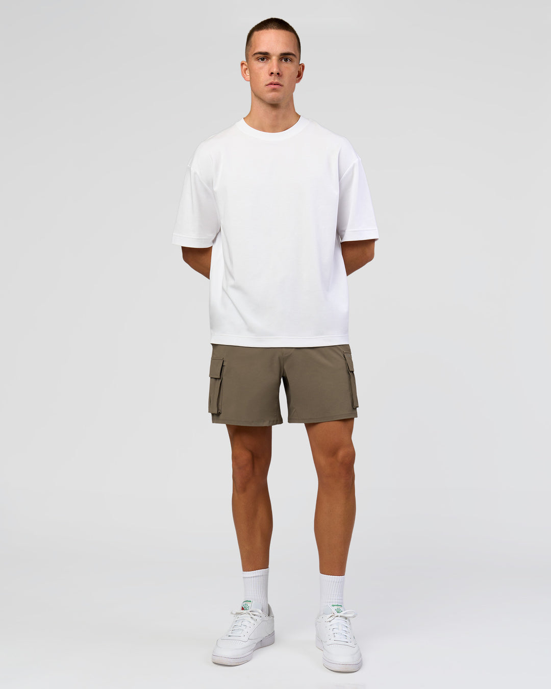 Man wearing Functional Cargo 6" Short - Walnut Grey | Model:Albert | Size:M - view 5