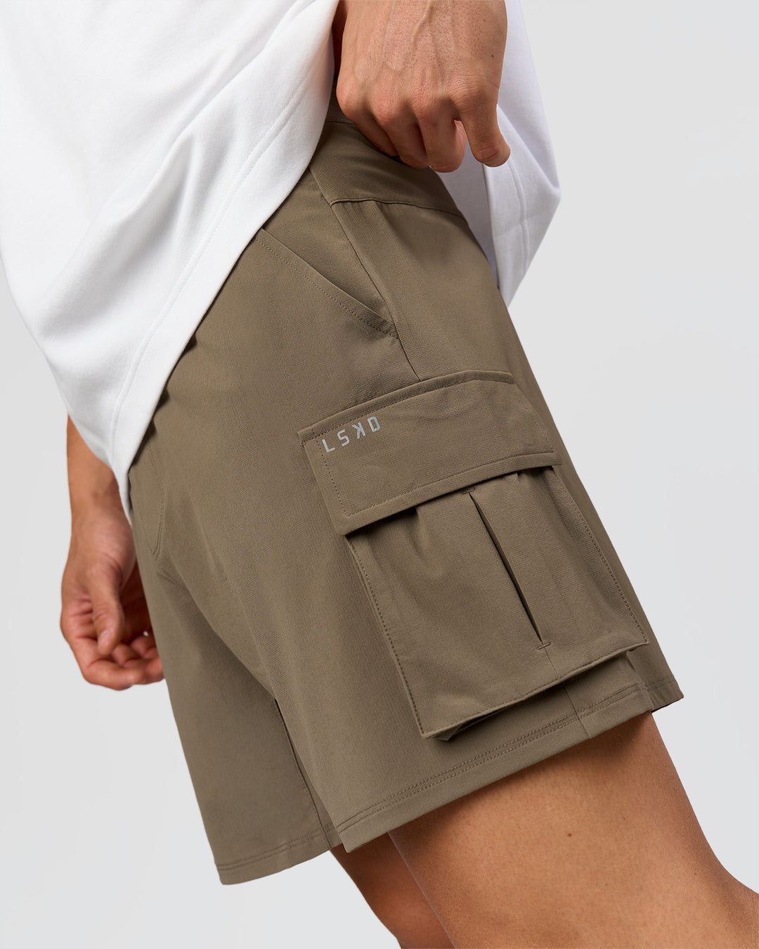 Man wearing Functional Cargo 6" Short - Walnut Grey | Model:Albert | Size:M - view 6