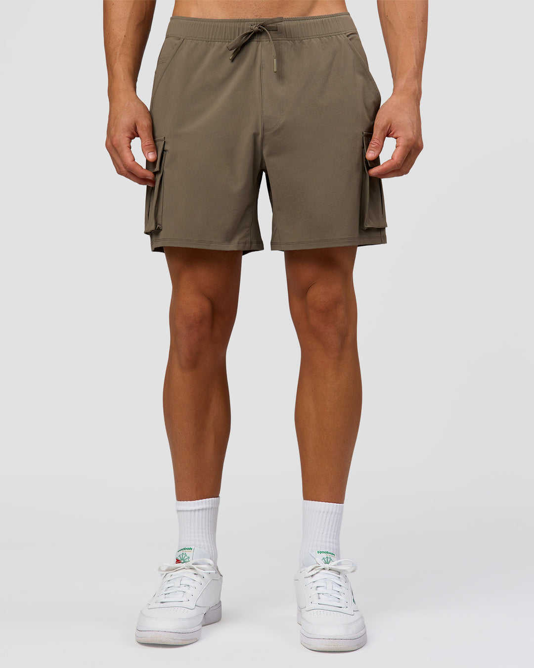Man wearing Functional Cargo 6" Short - Walnut Grey | Model:Albert | Size:M - view 7