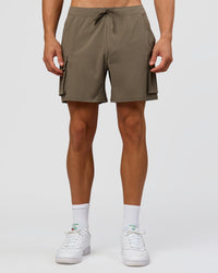 Man wearing Functional Cargo 6" Short - Walnut Grey | Model:Albert | Size:M | Thumbnail Index: 6
