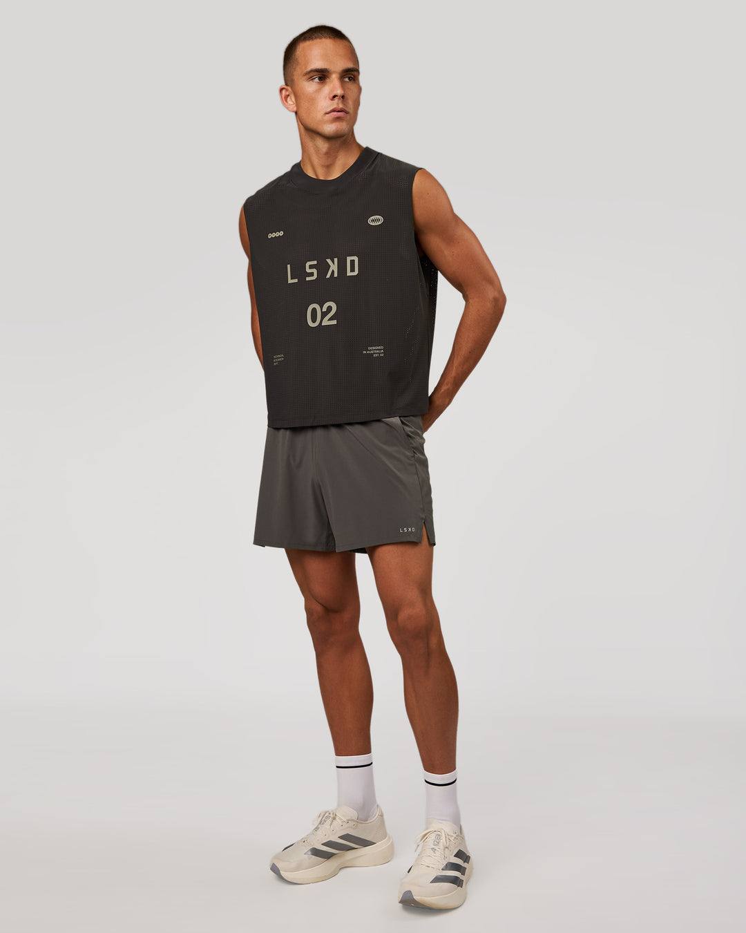 Man wearing Game Plan Boxy Tank - Onyx | Model:Albert | Size:M - view 6