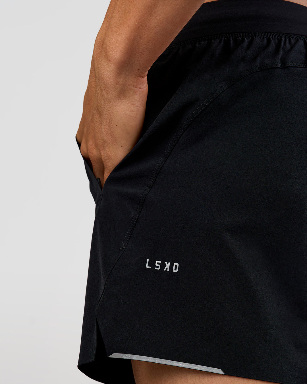 Man wearing Hybrid 5" Short - Black-Reflective | Model:Albert | Size:M - view 2