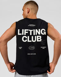 Man wearing Lifting Club FLXCotton Tank - Black-White | Model:Albert | Size:M | Thumbnail Index: 3