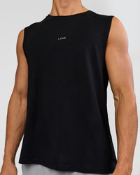 Man wearing Lifting Club FLXCotton Tank - Black-White | Model:Albert | Size:M | Thumbnail Index: 1