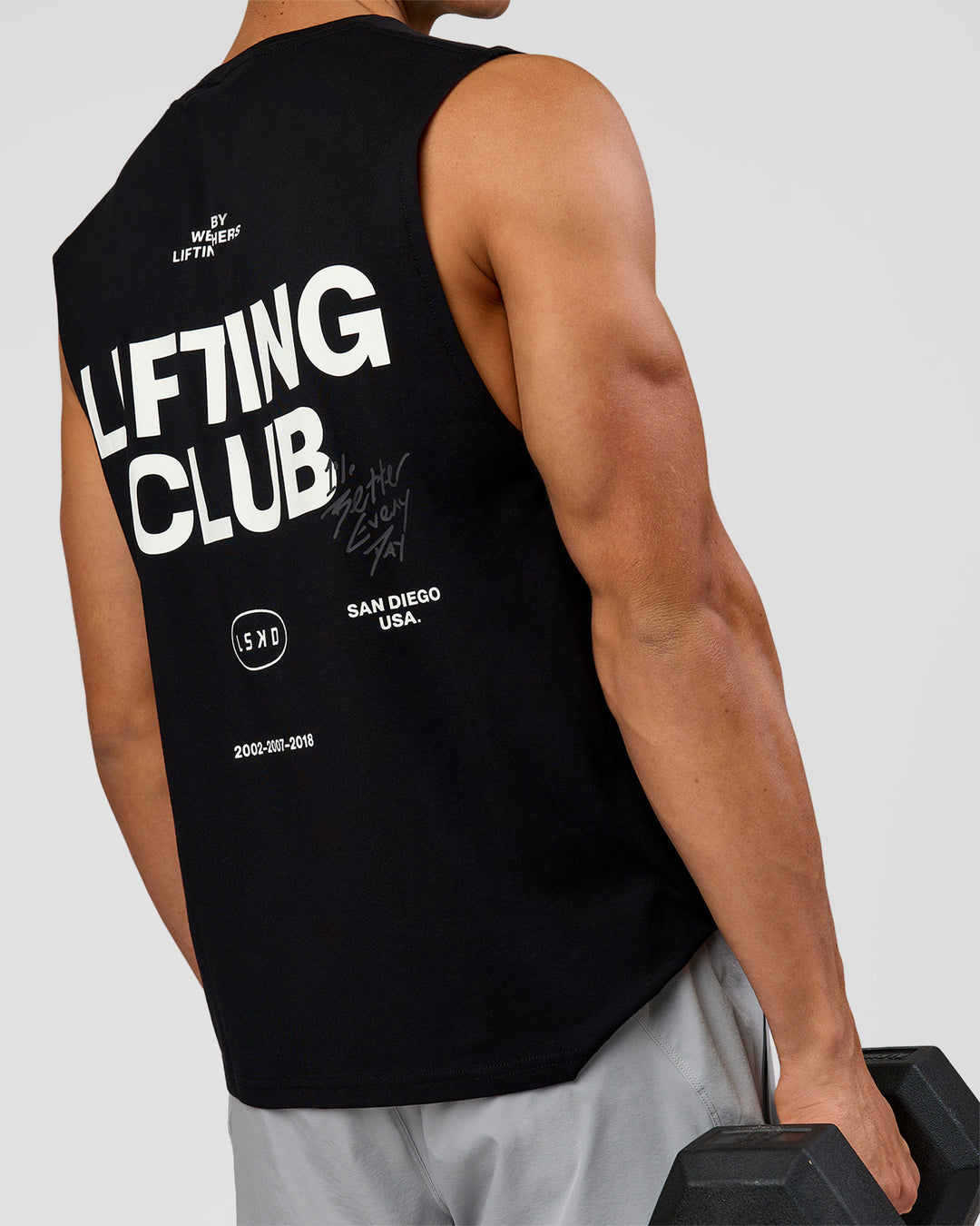 Man wearing Lifting Club FLXCotton Tank - Black-White | Model:Albert | Size:M - view 6