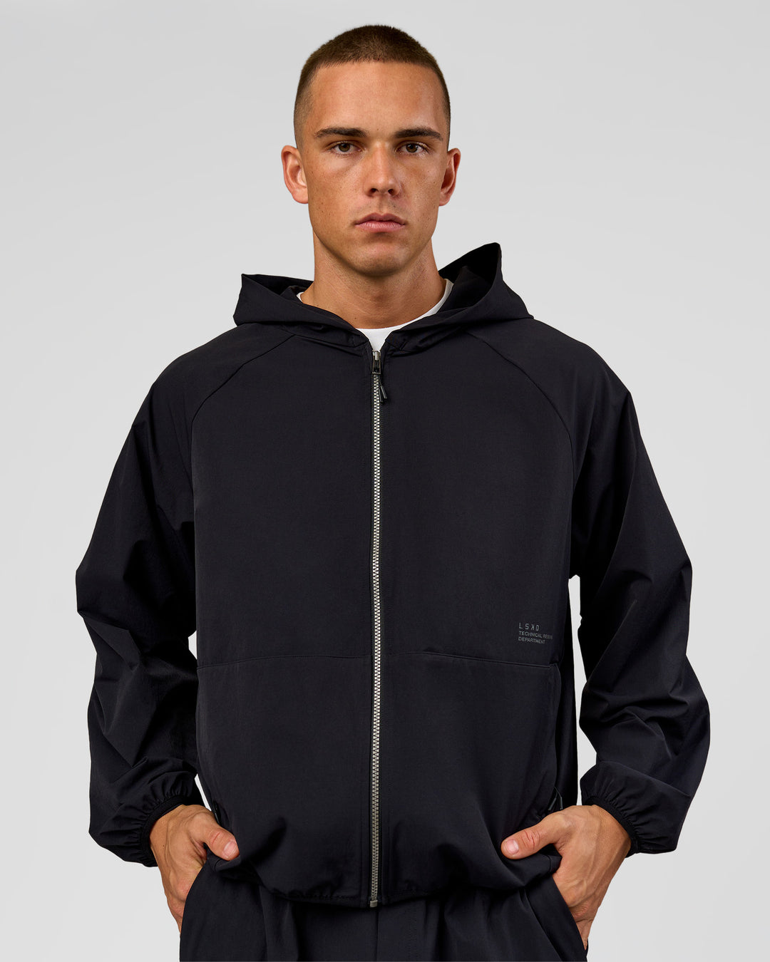 Man wearing Motion Hooded Jacket - Black | Model:Albert | Size:M - view 1
