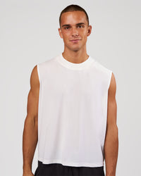 Man wearing Motionline Boxy Tank - White | Model:Albert | Size:M | Thumbnail Index: 4