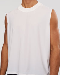 Man wearing Motionline Boxy Tank - White | Model:Albert | Size:M | Thumbnail Index: 1