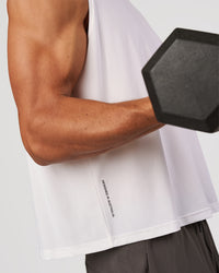 Man wearing Motionline Boxy Tank - White | Model:Albert | Size:M | Thumbnail Index: 7