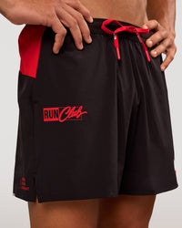 Man wearing Pace 5" Lined Running Short - Black-Scarlet | Model:Albert | Size:M | Thumbnail Index: 0