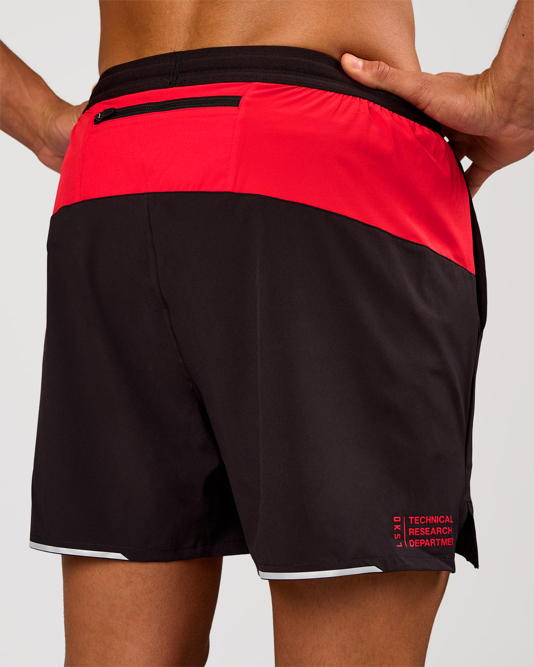 Man wearing Pace 5" Lined Running Short - Black-Scarlet | Model:Albert | Size:M - view 4