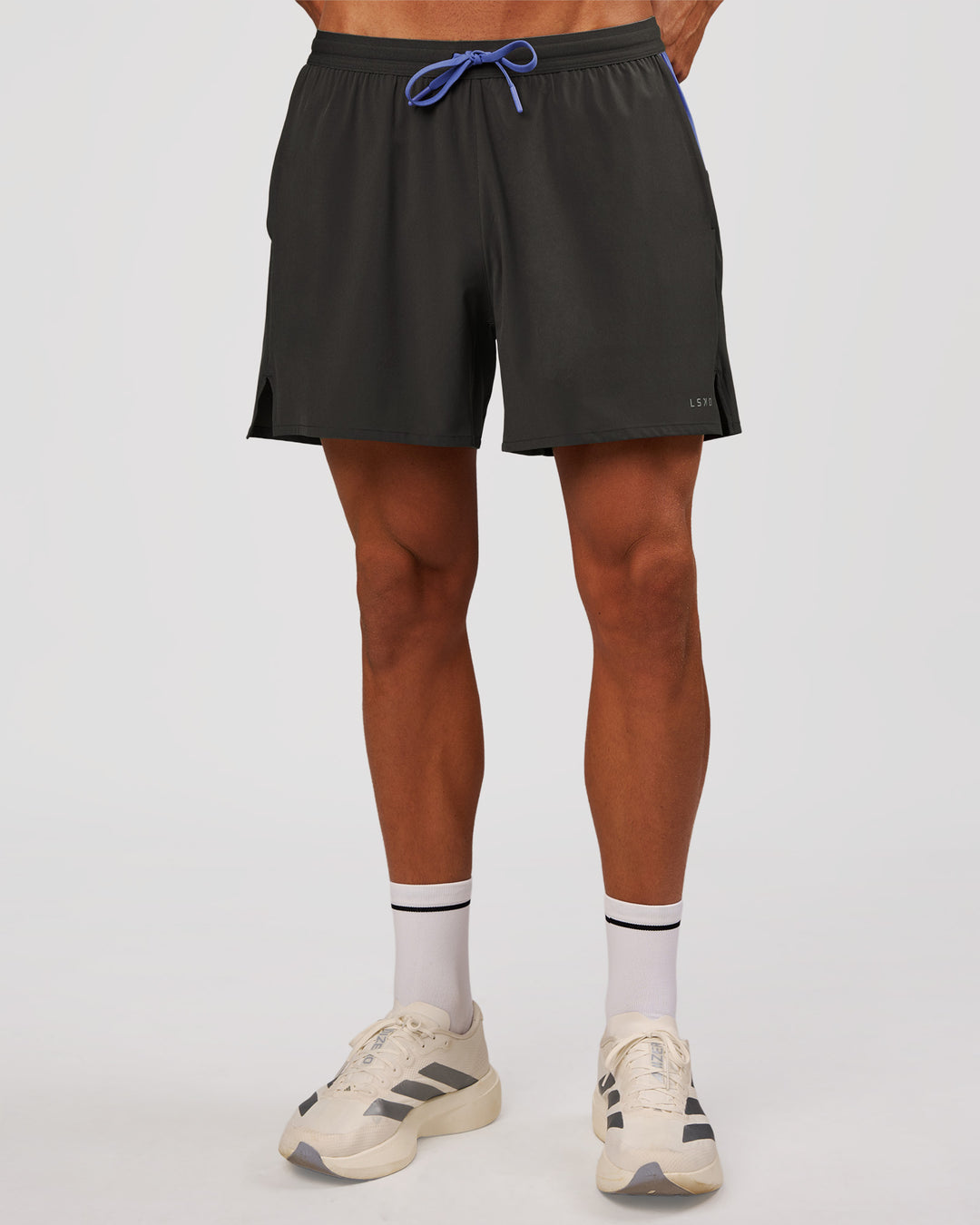 Man wearing Pace 5" Lined Running Short - Dark Storm-Bluebell | Model:Albert | Size:M - view 5