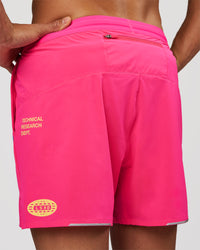 Man wearing Pace 5" Lined Running Short - Game Plan Ultra Pink | Model:Albert | Size:M | Thumbnail Index: 9